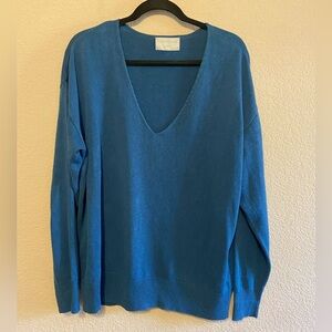 EUC Modern Citizen Womens Medium M Blue V-Neck Knit Linen Blend Sweater